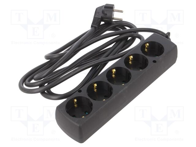 Extension lead; 3x1.5mm2; Schuko; Sockets: 5; PVC; black; Len: 3m