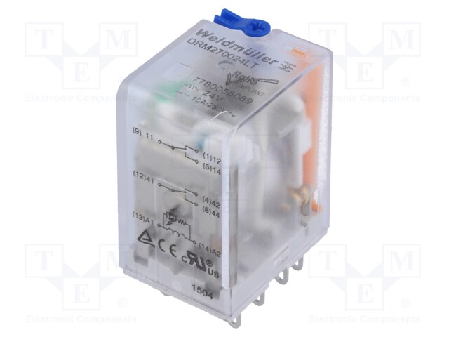 Relay: electromagnetic; DPDT; Ucoil: 24VDC; 10A/250VAC; 10A/24VDC