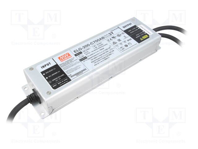 Power supply: switched-mode; LED; 200.2W; 142÷286VDC; 350÷700mA