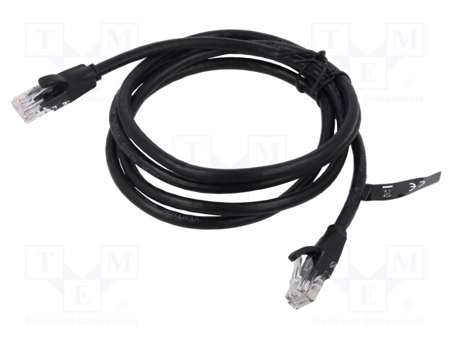 Patch cord; U/UTP; 6; stranded; CCA; PVC; black; 1.5m; 26AWG