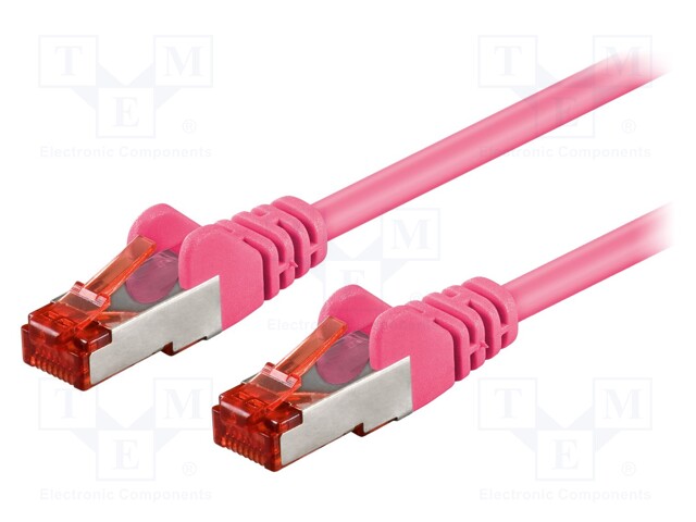 Patch cord; S/FTP; 6; stranded; CCA; PVC; pink; 0.5m; 27AWG