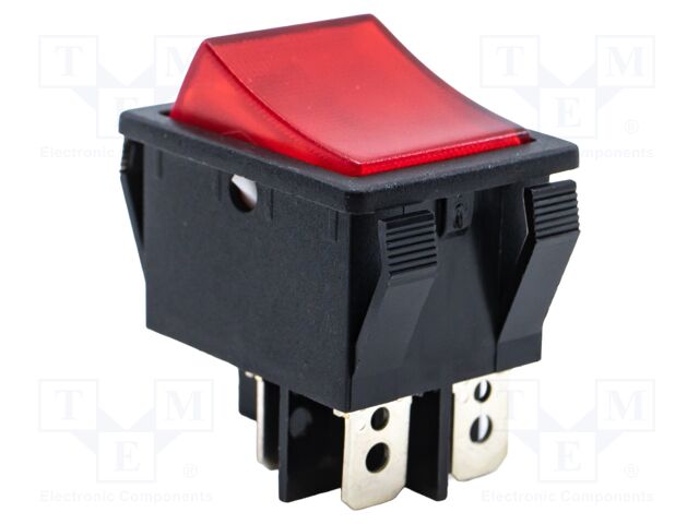 ROCKER; DPST; ON-OFF; 20A/125VAC; red; neon lamp; R5; rectangular