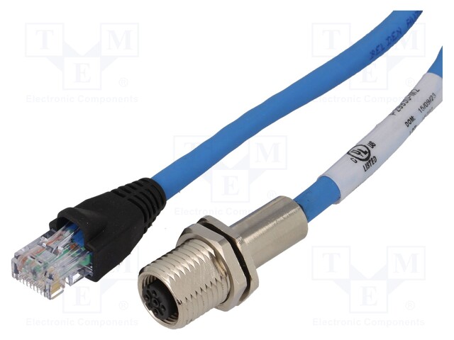 Adapter; M12 female,RJ45 plug; D code-Ethernet; PIN: 4; IP65; 2m