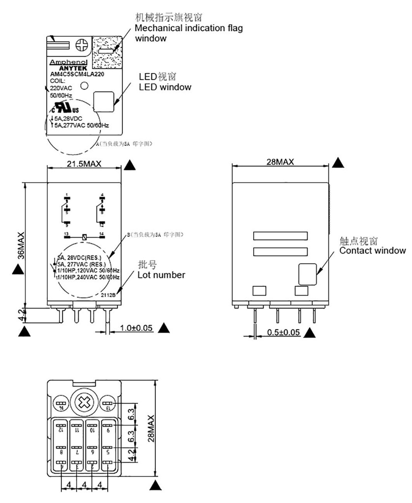 Relay: electromagnetic industrial; 4PDT; 24VDC; Icontacts max: 5A
