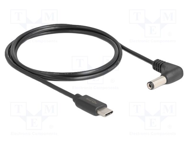 Cable; USB C plug,DC 5,5/2,1 plug; angled,straight; black; 1.5m