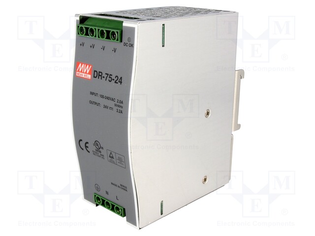 Power supply: switched-mode; 76.8W; 24VDC; 24÷28VDC; 3.2A; 600g