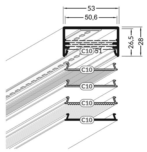 Profiles for LED modules; surface; natural; L: 2m; aluminium