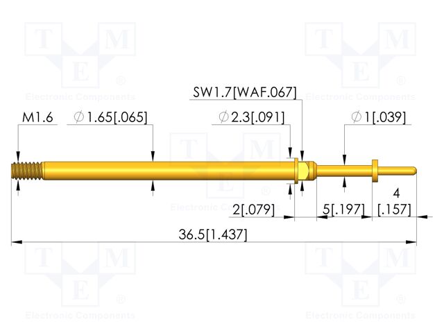 Test needle; Spring compression: 4mm; 5mm; 8A; CuBe; gold-plated