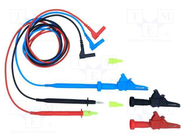 Test leads; Inom: 16A; Len: 1.3m; insulated; aligator clip x3