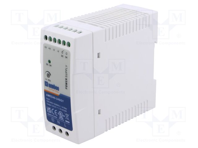 Power supply: switched-mode; for DIN rail; 40W; 24VDC; 1.7A; 3kV