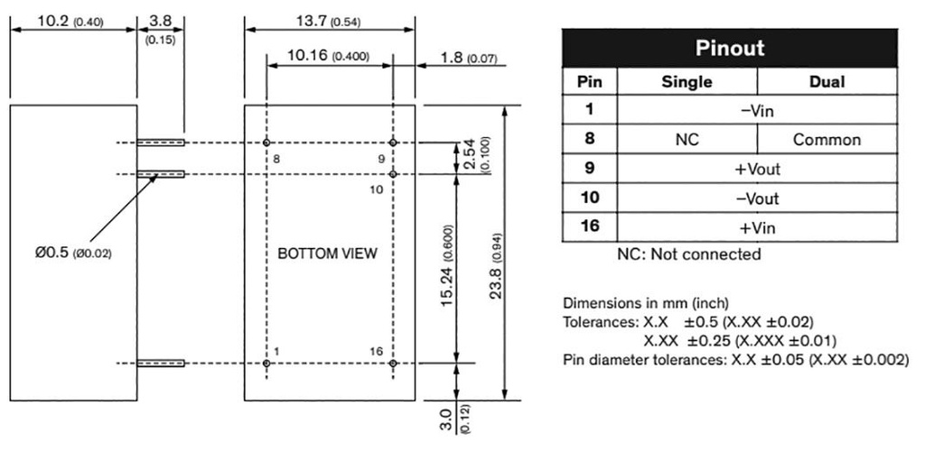 Converter: DC/DC; 15W; Uin: 18÷75V; Uout: 12VDC; Uout2: -12VDC; DIP16