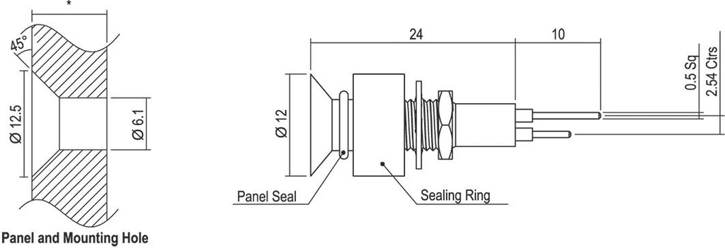 Indicator: LED; flat; 24÷28VDC; Cutout: Ø6.1mm; IP67; 2pin