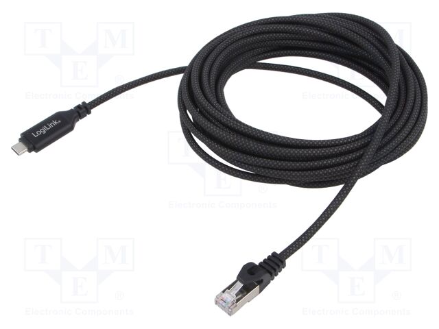 Cable; USB 3.2; RJ45 plug,USB C plug; nickel plated; 7.5m; black