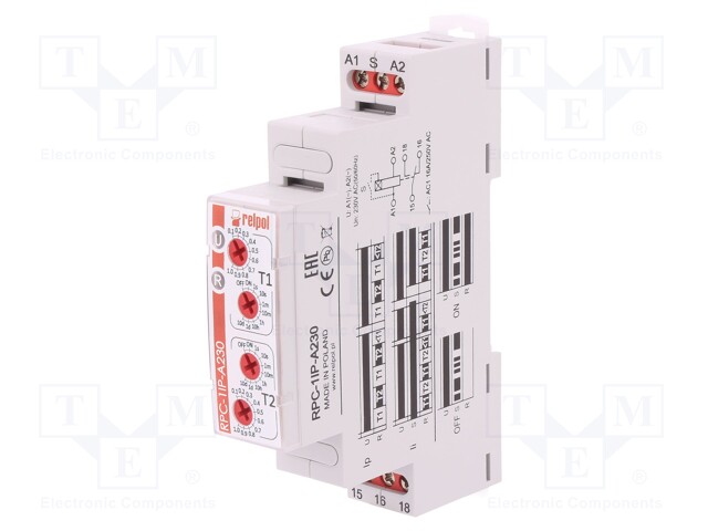 Timer; 1s÷10days; SPDT; 24VDC/16A,250VAC/16A; 230VAC; DIN; PIN: 6
