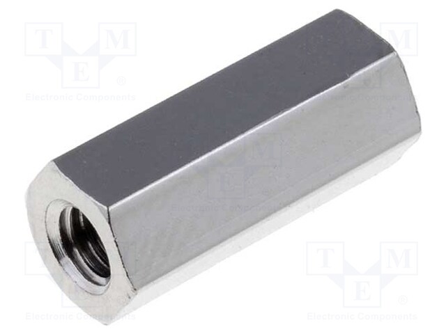 Screwed spacer sleeve; Int.thread: M3; 12mm; brass; nickel