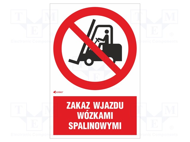 Safety sign; prohibitory; Mat: PVC; W: 200mm; H: 300mm