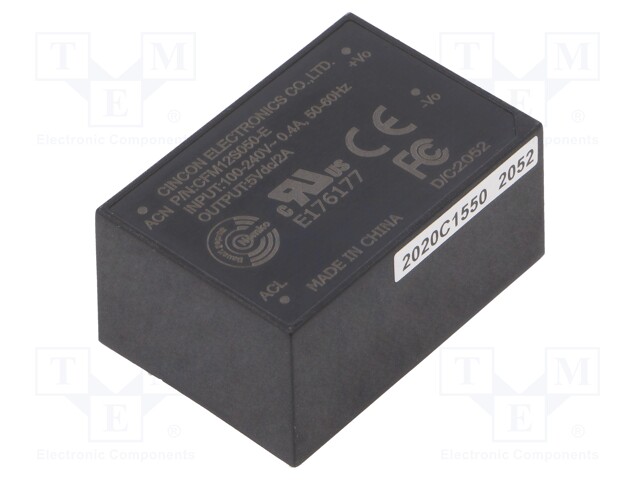 Converter: AC/DC; 12W; Uout: 5VDC; Iout: 2A; 80%; Mounting: PCB; 3kV