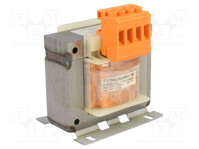 Transformer: mains; 80VA; 400VAC; 24V; Leads: terminal block; 1.2kg