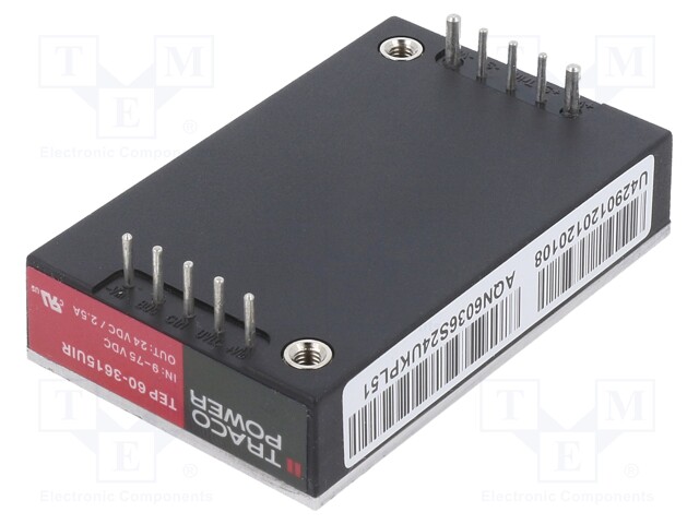 Converter: DC/DC; 60W; Uin: 9÷75V; 24VDC; Iout: 2.5A; Quarter Brick