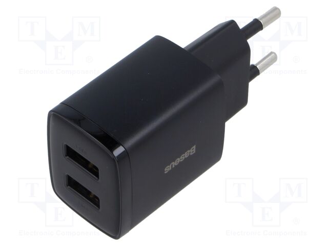 Power supply: switching; mains,plug-in; 5VDC; 10.5W; Out: USB A x2