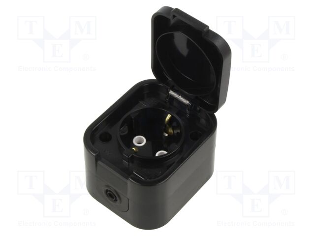 Connector: AC supply; socket; 2P+PE; 250VAC; 16A; black; wall mount