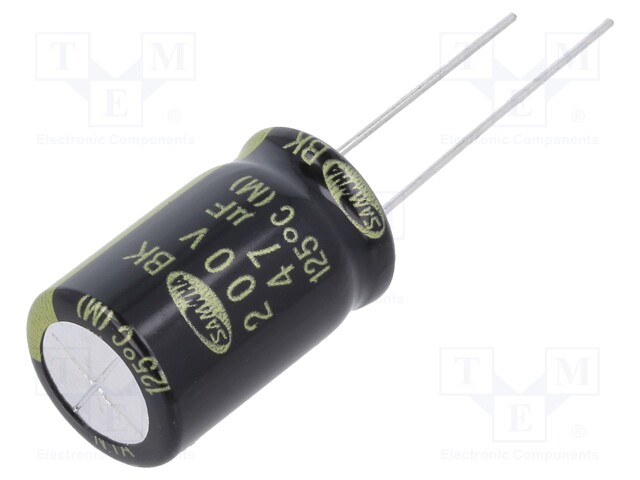 Capacitor: electrolytic; THT; 47uF; 200VDC; Ø12.5x20mm; ±20%; 5000h