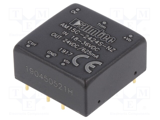 Converter: DC/DC; 15W; Uin: 18÷36V; 24VDC; Iout: 0.625A; 1"x1"; 15g