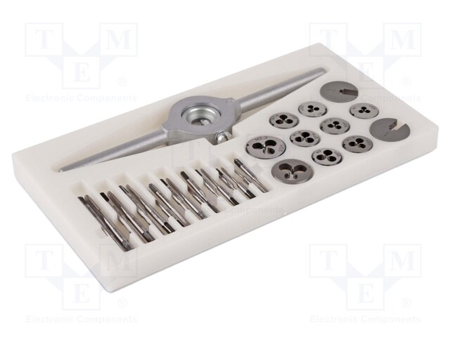Kit: taps; Kit: taps,threading dies,tap wrench,diestock