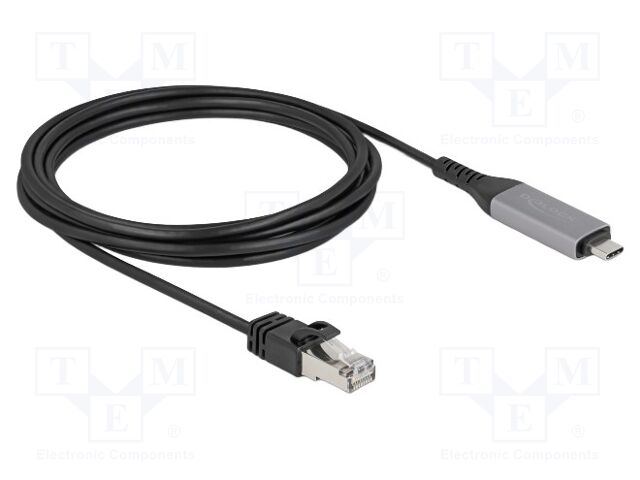 Cable; RJ45 plug,USB C plug; 3m; black; 32AWG; 1Gbps; Cat: 6