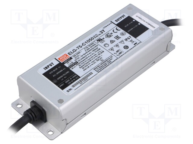 Power supply: switched-mode; LED; 74.55W; 35÷71VDC; 1050mA; IP67