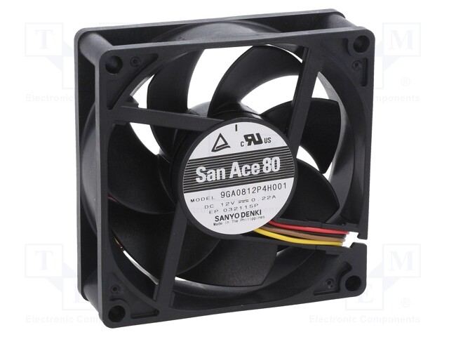 Axial Fan, San Ace 80 Series, 12 V, DC, 80 mm, 25 mm, 51.5 cu.ft/min, 1.46 m³/min