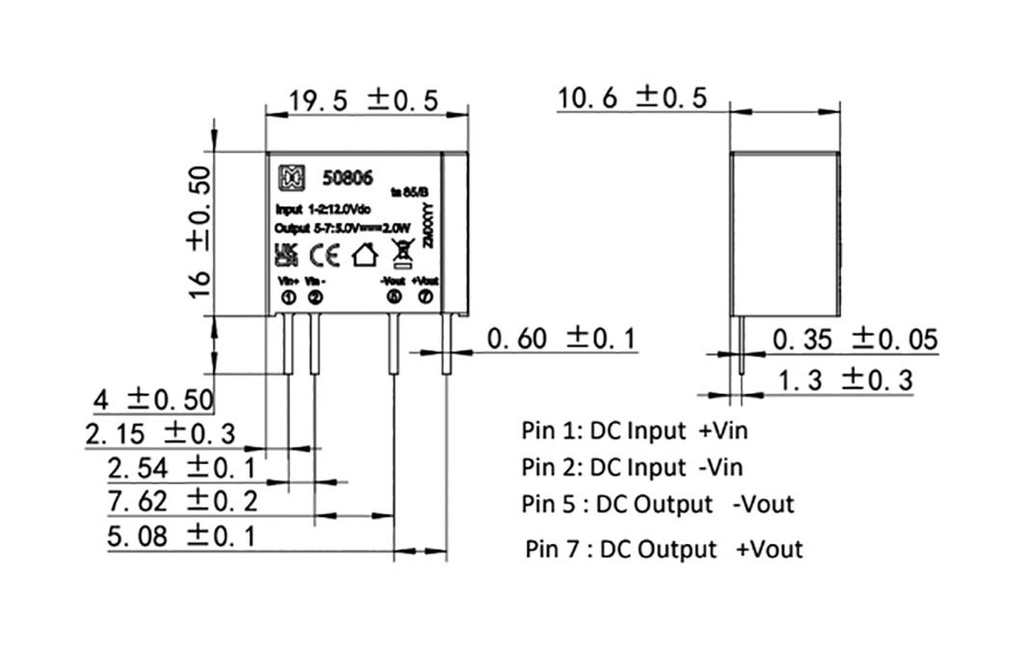 Converter: DC/DC; 2W; Uin: 4.5÷5.5VDC; Uout: 3.3VDC; Iout: 400mA; PCB