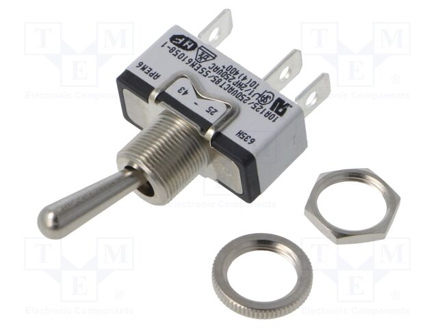 Switch: toggle; Pos: 2; SPDT; ON-(ON); 10A/250VAC; 5A/24VDC; 600H