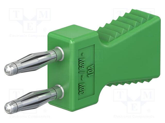 Connector: 2mm banana; stackable safety shunt; 10A; green; 30.4mm