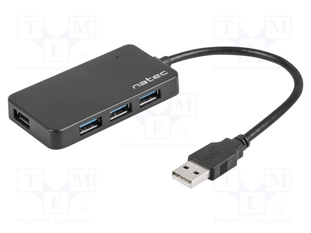 Hub USB; USB A socket x4,USB A plug; USB 3.0; PnP; black; 5Gbps