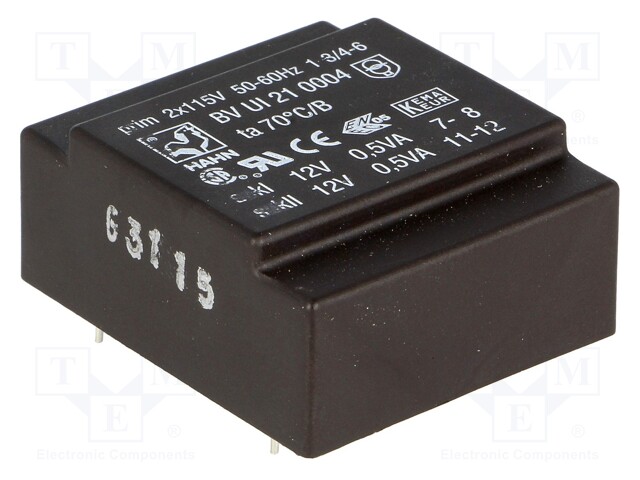 Transformer: encapsulated; 1VA; 115/115VAC; 12V; 12V; 41mA; 41mA