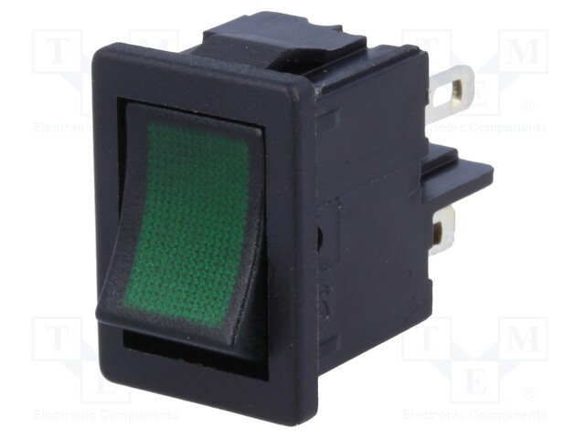 ROCKER; DPST; Pos: 2; OFF-ON; 4A/250VAC; green; IP40; 100mΩ; -20÷85°C
