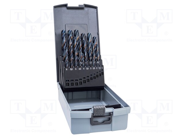 Drill set; Pcs: 25; Mat: HSS; Package: plastic case; for metal
