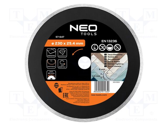 Cutting diamond wheel; Ø: 230mm; Holder: assembly hole