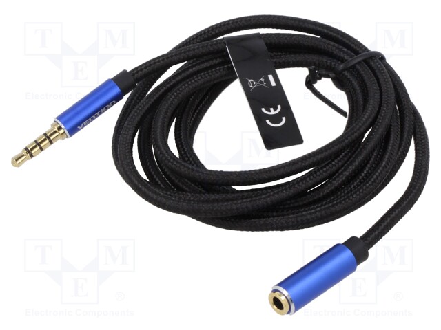 Cable; Jack 3.5mm 4pin socket,Jack 3,5mm 4pin plug; 1.5m; black