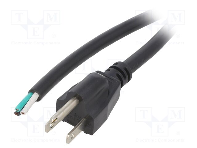 Cable; NEMA 5-15 (B) plug,wires; PVC; 1.5m; black; 3x16AWG; 13A