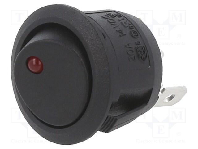 ROCKER; SPST; Pos: 2; OFF-ON; 20A/14VDC; black; LED; Rcont max: 50mΩ