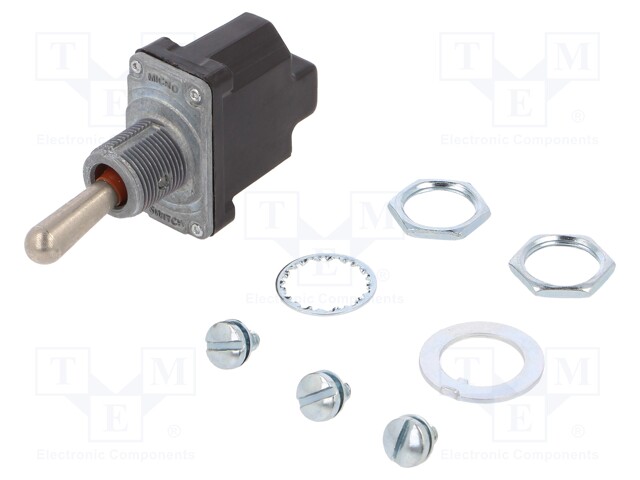 Switch: toggle; Pos: 2; SPDT; (ON)-ON; 6A/230VAC; 15A/28VDC; IP67