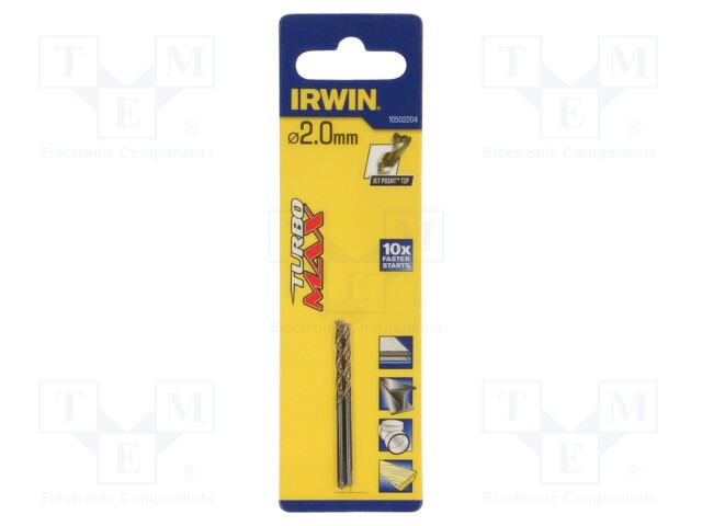 Drill bit; for metal; Ø: 2mm; L: 9mm; Working part len: 24mm; 2pcs.