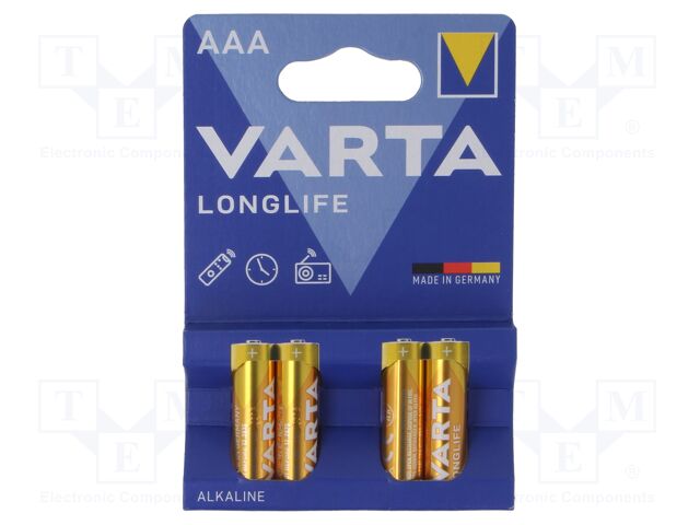 Battery: alkaline; AAA,R3; 1.5V; non-rechargeable; 4pcs; LONGLIFE