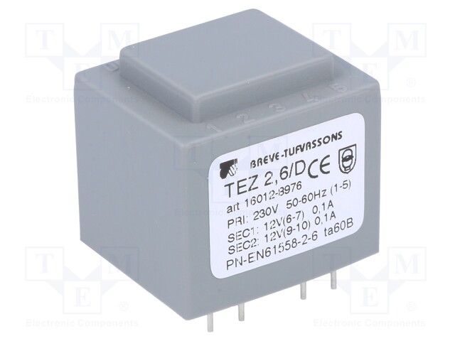 Transformer: encapsulated; 2.5VA; 230VAC; 12V; 12V; 104.1mA; IP00