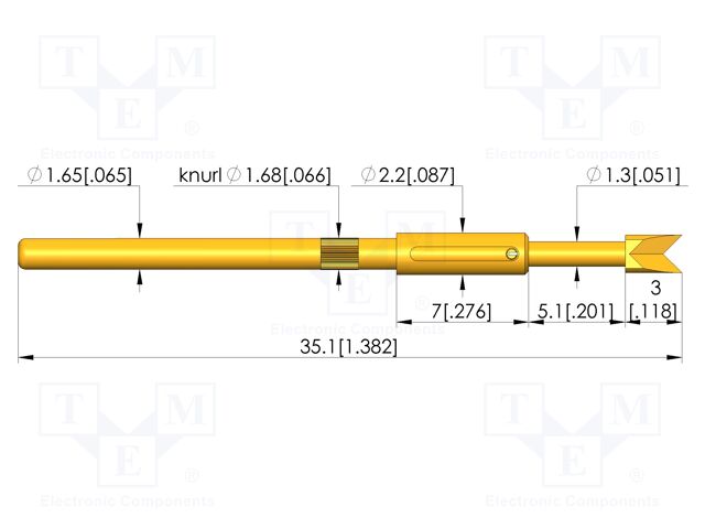 Test needle; Spring compression: 4mm; 5mm; 5A; steel; gold-plated