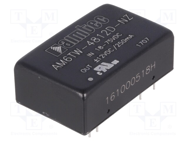Converter: DC/DC; 6W; Uin: 18÷75V; Uout: 12VDC; Uout2: -12VDC; DIP24