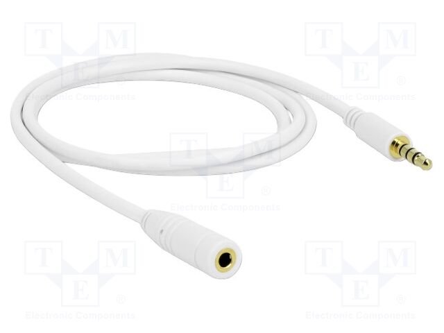 Cable; Jack 3.5mm 4pin socket,Jack 3,5mm 4pin plug; 1m; white