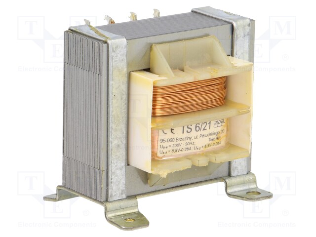 Transformer: mains; 6VA; 230VAC; 8.5V; 8.5V; 0.28A; 0.28A; IP00